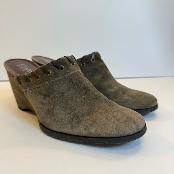 Franco Sarto Grey‎ Brown Suede Wedge Mules - Picture 8 of 8